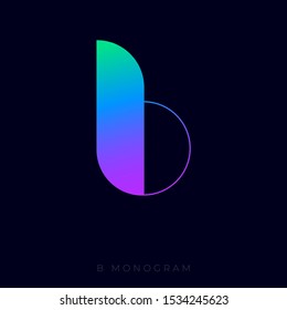 Gradient B letter. B logo. B monogram isolated, on dark backgrounds.