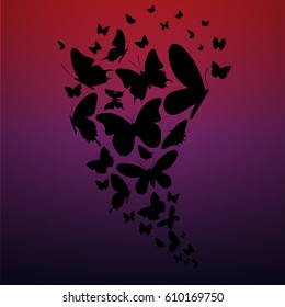 Gradient background with black butterflies in vortex