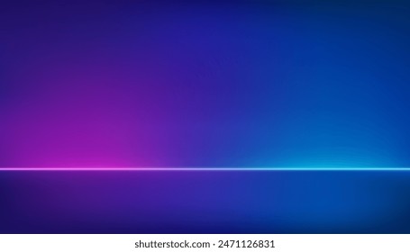 Gradient background blue and purple colors of the studio The wallpaper features bright, modern neon lines shining from the stage floor. Glowing sci-fi abstract room concept. futuristic minimal wall.