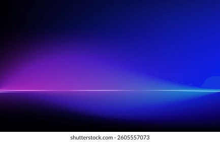 Gradient background blue and purple colors of the studio The wallpaper features bright, modern neon lines shining from the stage floor. Glowing sci-fi abstract room concept. futuristic minimal wall