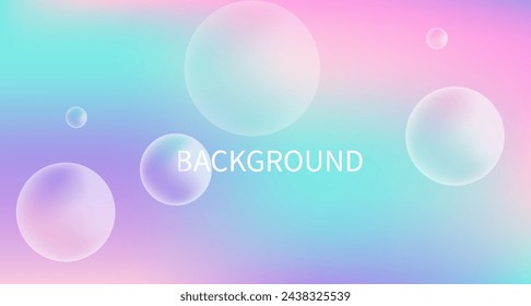 Gradient Background with Bubbles. Bright Rainbow Gradient Banner with 3D Spheres. Glass morphism Circles. Abstract background in glass morphism style. Soap bubbles. Ideal for banner, web, poster, ad.