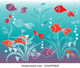 Fondo degradado con caricatura de peces rojo y azul para acuario