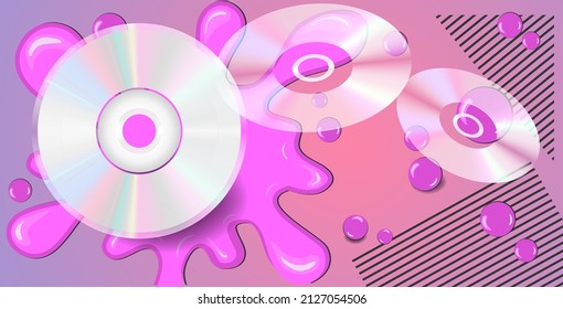 Gradient background with CDs and gum in 90s style