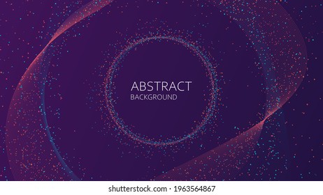 Gradient background with circles, wavy lines and colorful particles. Abstract background. Space for text. Vector illustration.