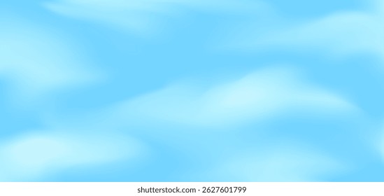 Gradient background with clouds on the blue sky. Light blue color vector illustration. Abstract gradation backdrop of realistic clouds. Design for banner, flyer, poster