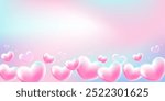 Gradient background with dreamy gentle airy 3d hearts. Valentine