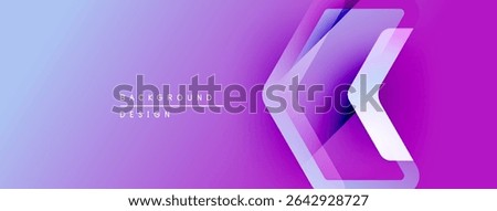 Gradient background features layered chevron shapes. Purple, blue hues create modern visual effect. Minimalist design suitable for digital projects.