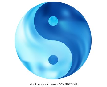 Gradient background in the form of yin yang. Trendy soft color symbol. Oriental original liquid theme. Blue modern, natural cover for your creative projects and graphic design.