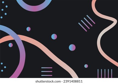 Gradient background, geometric circles, and lines in blue, red, and pink colors. Circle and line vector background.