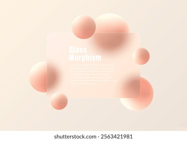 Gradient background with glass partition and floating spheres. Background glass morphism.