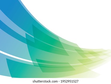 Gradient background illustration material of green and blue figures that overlap and draw curves