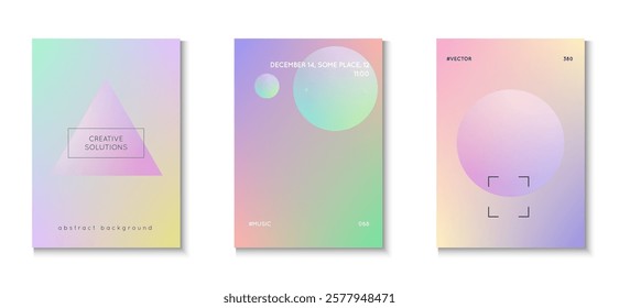 Gradient Background. Minimal Design. 3d Shape. Blue Holographic Set. Futuristic Elegant Elements. Vibrant Placard. Multyplying Sphere Template. Violet Gradient Background