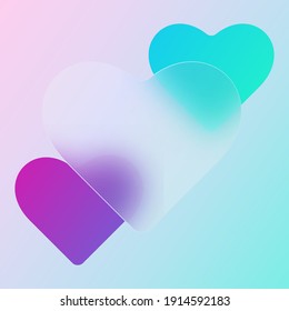 Gradient background with multicolored hearts with glassmorphism style