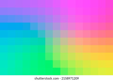 Gradient background from multicolors squares. Abstract rainbow of colors, space for your design or text. A backing of green and blue and purple and red and orange and yellow mosaic squares