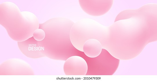 Gradient background with organic pink shapes. Morphing colorful blobs. Vector 3d illustration. Abstract 3d background. Liquid flowing colors. Banner or sign design