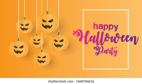 Gradient background with paper style halloween elements. Happy Halloween Party isolated with solid background.