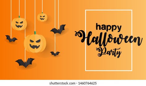 Gradient background with paper style halloween elements. Happy Halloween Party isolated with solid background.