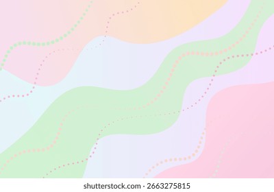 Paleta pastel de fondo degradado, cubierta de Vector calmante ligero con ondas coloridas y líneas punteadas onduladas, estética suave minimalista de moda