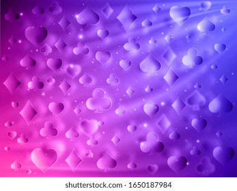 Gradient background for poker and casino. Suits of playing cards on colorful background. Design for the gaming industry. Vector illustration.