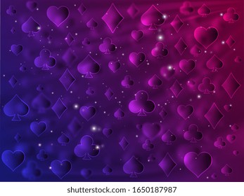 Gradient background for poker and casino. Suits of playing cards on colorful background. Design for the gaming industry. Vector illustration.