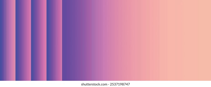 Fondo degradado con tonos púrpura y melocotón. El fondo presenta rayas de Vertical con una textura suave y suave. Mezcla de púrpura y melocotón. Fondo de Vector gráfico de gradiente abstracto mínimo 