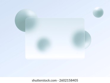 Gradient background with rectangular plate in the center and spheres in glass morphism style.