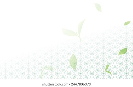 Gradient background of refreshing green leaves and Japanese hemp leaf pattern