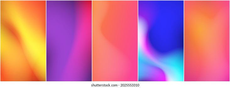 Set von flüssigen abstrakten Farbverläufen. Flüssigkeitsfarbige Form. Farbiges energetisches Futuristisches Plasma. Vektorgrafik, EPS10.