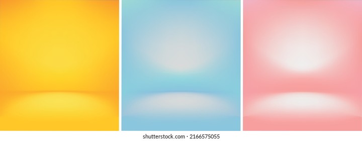 Gradient background set  abstract empty room and space for text   pictures  Three colours  yellow  light blue   pink  Vector illustration style 