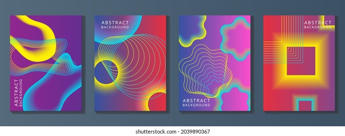 Gradient background set. Abstract cover, wall arts with colourful geometric shapes and liquid color. Website and banner.