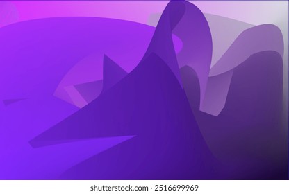 Fondo degradado con tonos de púrpura y rosa. Hay Formas abstractas en primer plano que se asemejan a montañas u olas