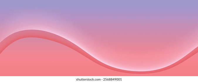 Gradient background with smooth wave design. Purple and red hues blend seamlessly. Purple and red create a soft, flowing background. Minimal abstract wavy gradient vector background