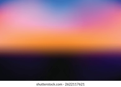Gradient background from soft pinks and oranges to deep purple and black, resembling a sunset sky