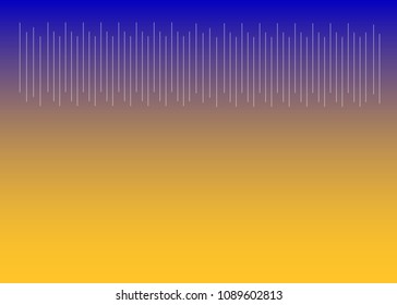 Gradient background with the transition from blue to orange. Vertical white bands in the middle in the form of graphics, cardiograms, running bands. Misic soundtrack, sound waves.