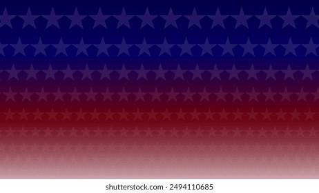 A gradient background transitioning from deep blue at the top to rich red at the bottom, adorned with rows of stars.