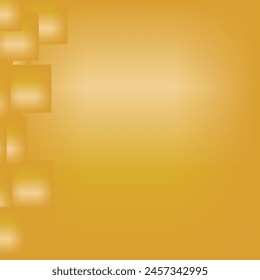 A gradient background transitions from a darker to a lighter shade of gold. Several overlapping golden squares are arranged vertically on the left side of the image.