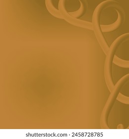 A gradient background transitions from a darker to a lighter shade of brown. A single, continuous line forms intricate, swirling patterns in the bottom right corner. The line appears to be 3D.