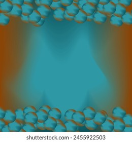 A gradient background transitions from a vibrant orange to a calming teal blue. The top and bottom edges are adorned with clusters of overlapping, iridescent spheres.
