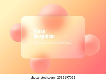 Gradient background, transparent glass partition and floating spheres. Background in glass morphism style.