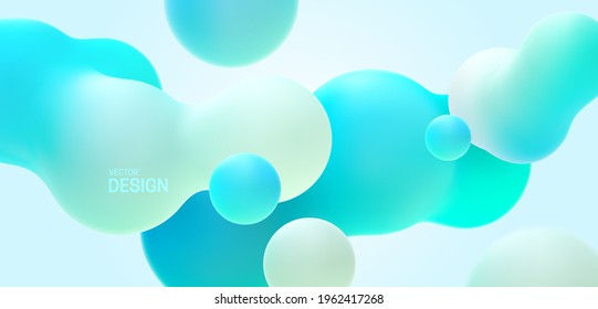 Gradient background and turquoise metaball shapes  Morphing colorful blobs  Vector 3d illustration  Abstract 3d background  Liquid colors  Banner sign design