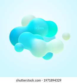 Gradient background with turquoise metaball shapes cluster. Morphing colorful blobs. Vector 3d illustration. Abstract 3d background. Liquid colors. Banner or sign design
