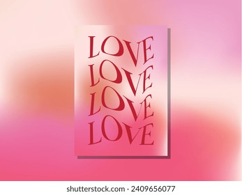 gradient background Valentine's day card with typography curved word love