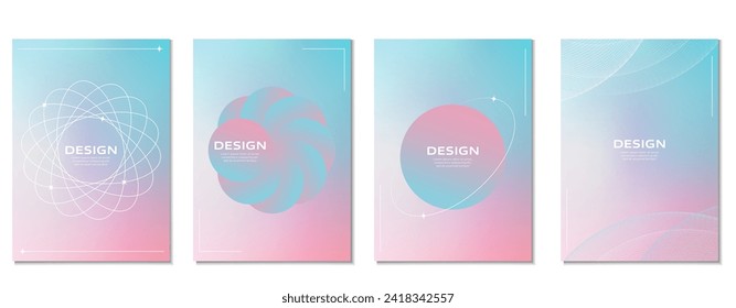 Vector de fondo degradado. Conjunto de diseño de afiches estéticos. Vector de fondo holográfico de degradado de moda con colores pastel, formas geométricas. Buen diseño ideal para medios sociales, productos cosméticos, prohibición
