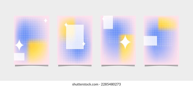 gradient background vector. Cute and minimalist style poster with colorful, geometric shapes, stars and fluid colors. Modern wallpaper design for social media, posters, banners, flyers.