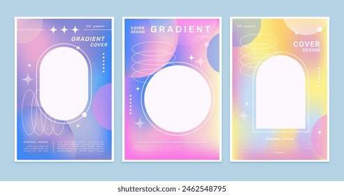 Gradient background vector. Set of banner with geometric shapes with curve. Abstract backdrop with line shapes. Cover with colorful blur. Creative design for business leaflet or trendy poster. Frame