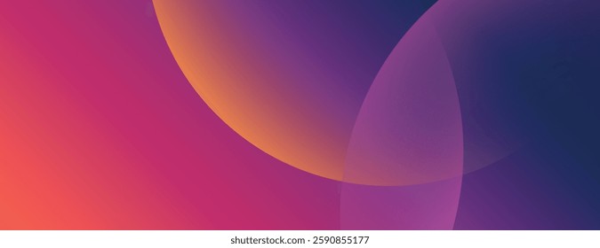 Gradient background with vibrant purple and orange hues. The background features smooth, flowing textures in purple and orange tones. Minimal abstract circles vector gradient background