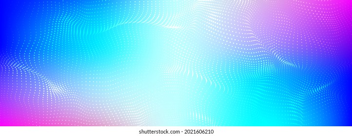 Gradient background with wave of dots. Multicolored ultrawide illustration. Big data. Digital background. Futuristic vector illustration.