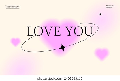 Gradient background with y2k heart. Valentine day minimalistic template. For sales and showing love to the buyer. Blurred vector illustration.
