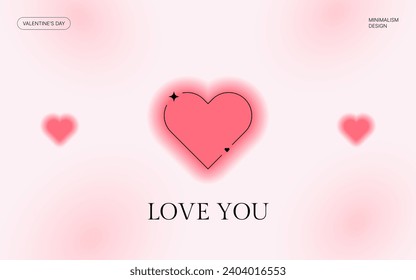 Gradient background with y2k heart. Valentine day minimalistic template. For sales and showing love to the buyer. Blurred vector illustration.