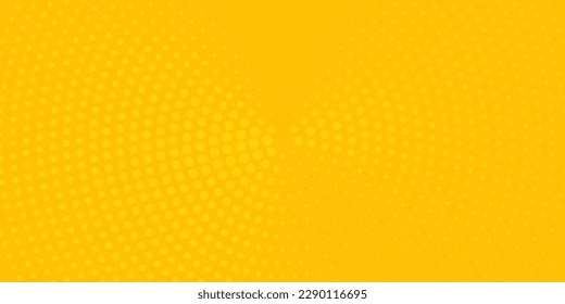 Gradient background with yellow halftone dots. Pop art template, texture. Yellow and orange. Vector illustration.